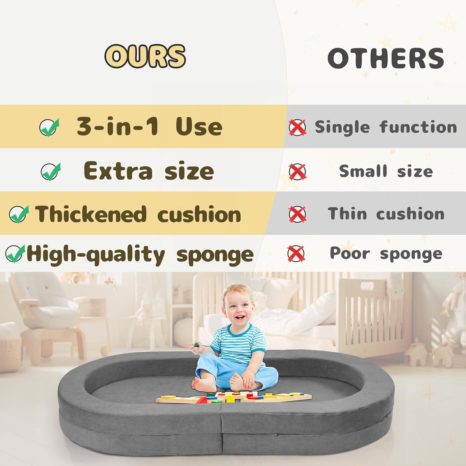 Cama de viaje Tykacna para niños 3 en 1, gris, 132 cm