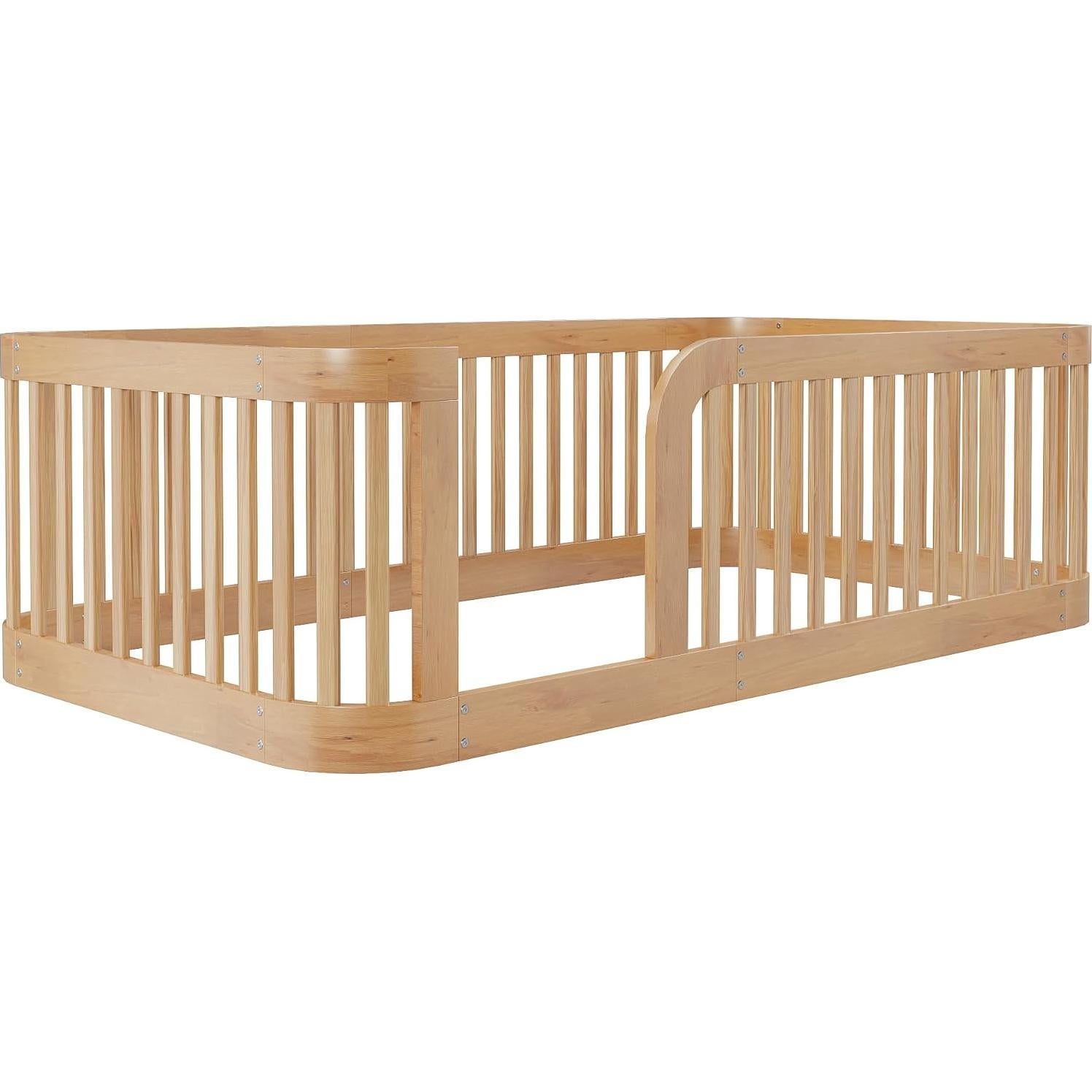 Cama de Suelo Montessori Klwenas Maec Twin Natural con Barandilla