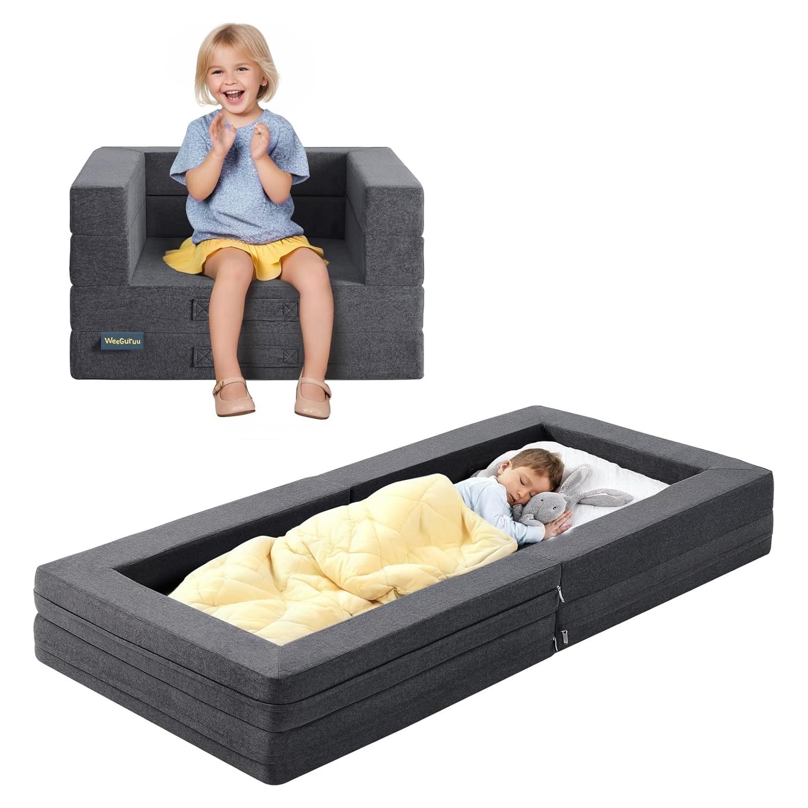 Cama de viaje para niños WeeGuruu 3 en 1 gris, espuma alta densidad