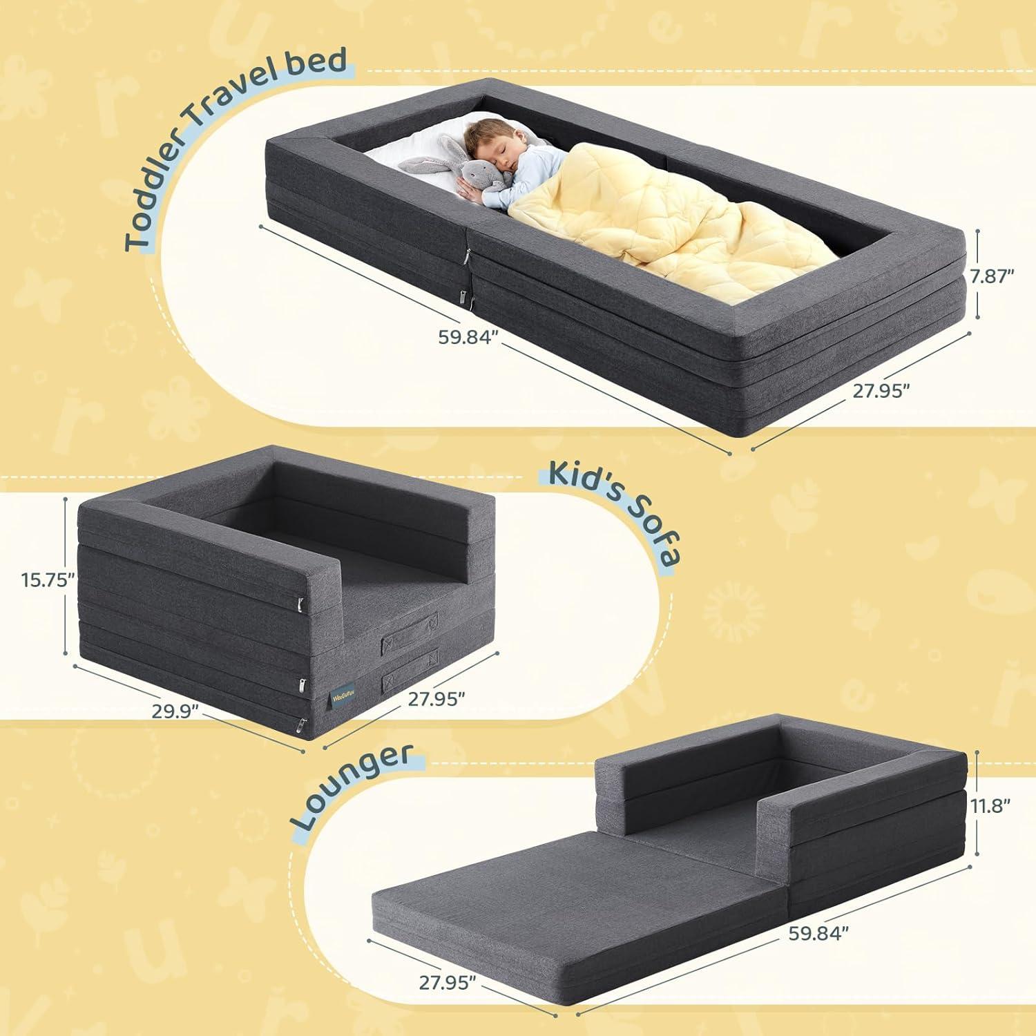 Cama de viaje para niños WeeGuruu 3 en 1 gris, espuma alta densidad