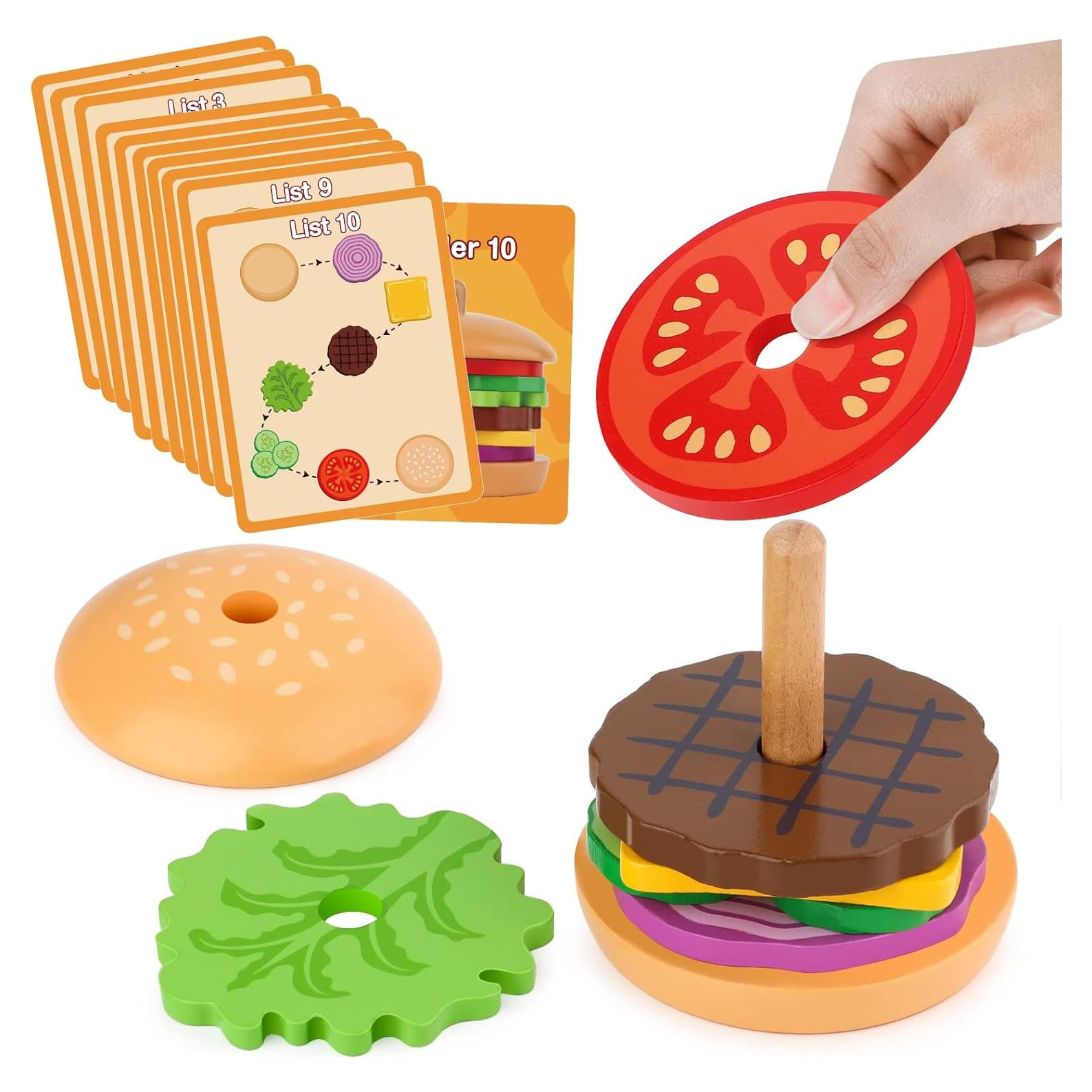 Juguete Montessori Aizweb Apilable de Hamburguesas de Madera