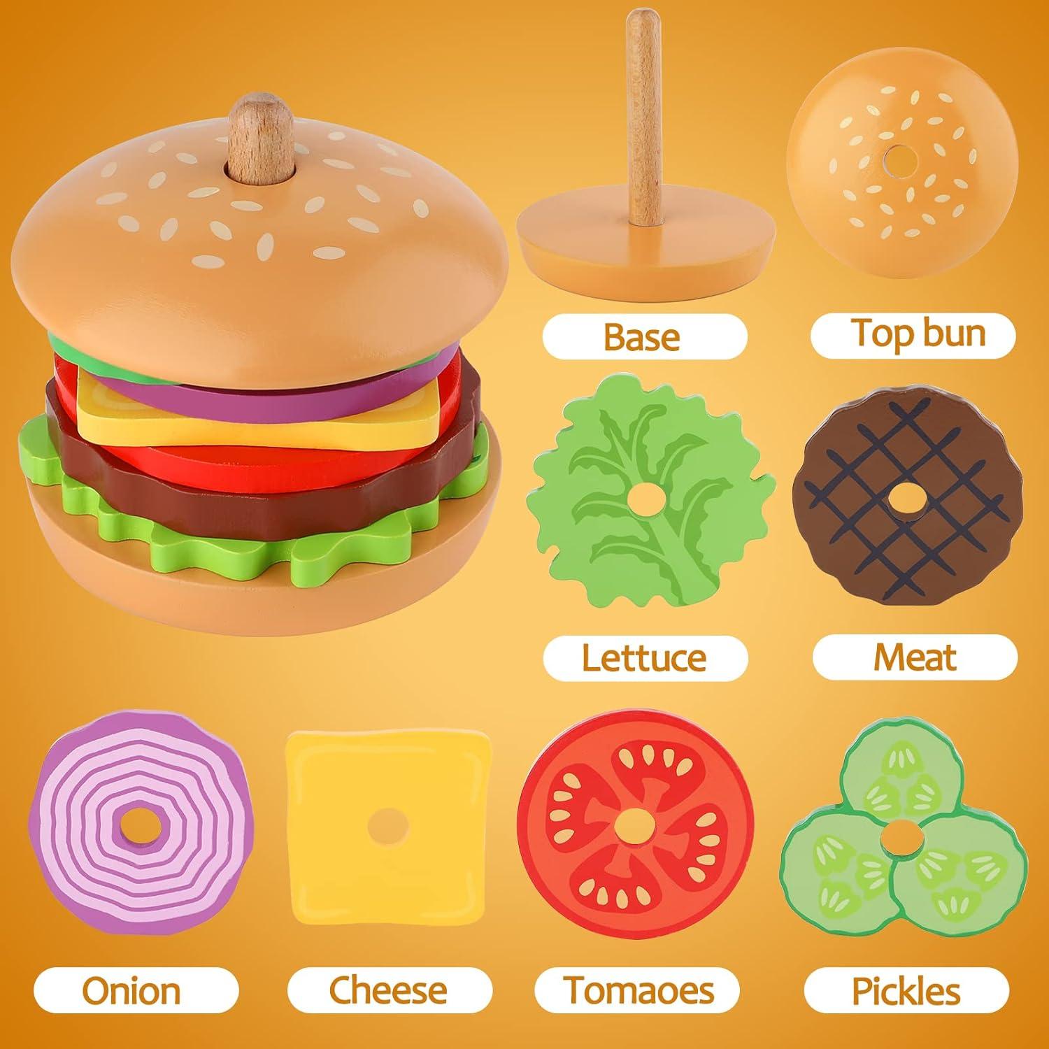 Juguete Montessori Aizweb Apilable de Hamburguesas de Madera