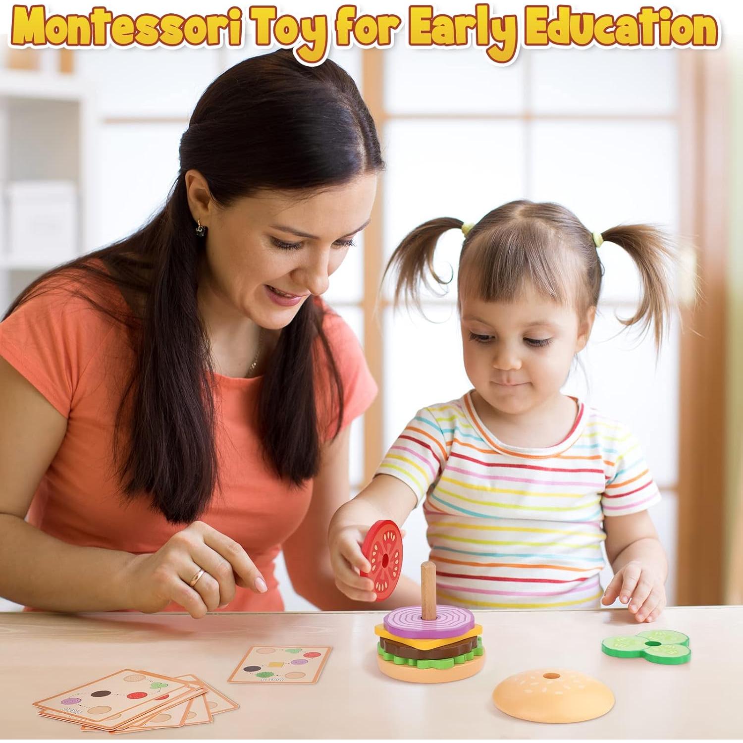 Juguete Montessori Aizweb Apilable de Hamburguesas de Madera