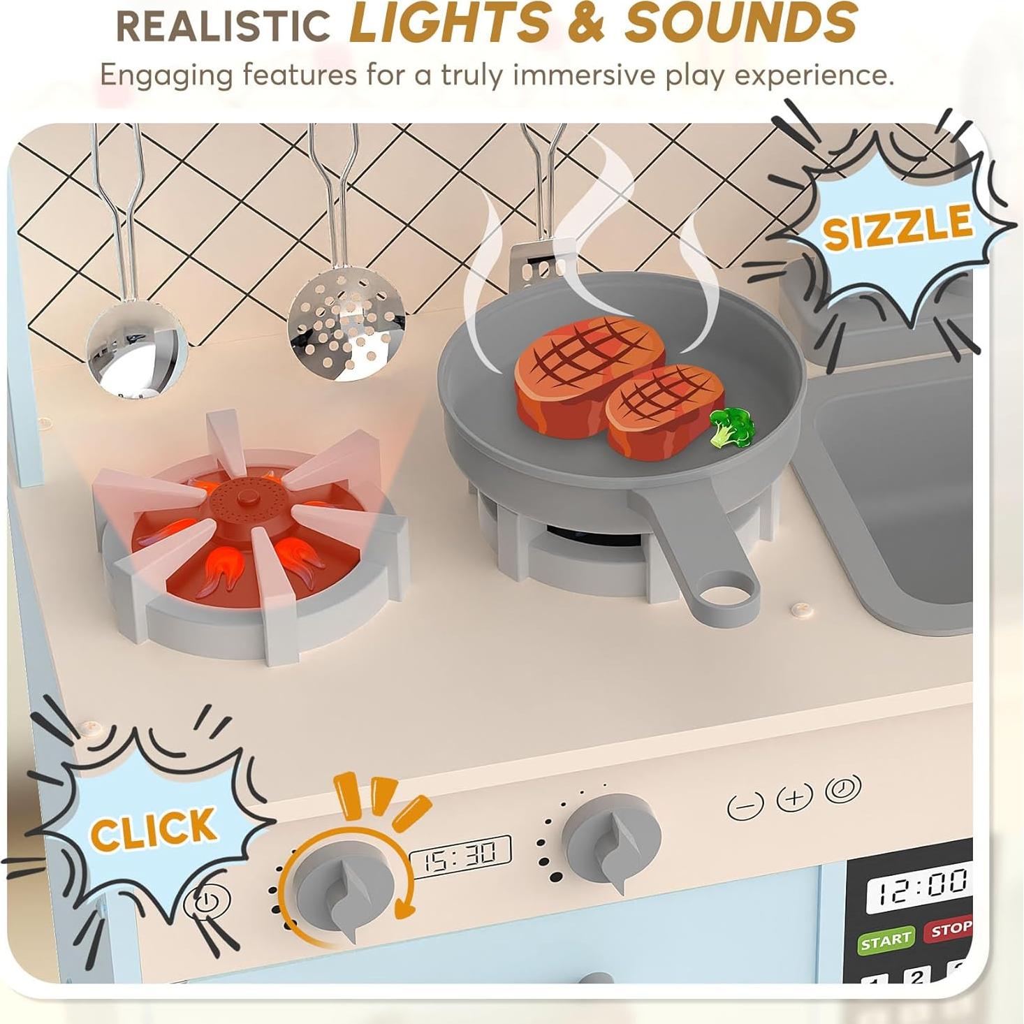 Cocina de Juguete BIERUM Azul con Luces y Sonidos 26 Piezas