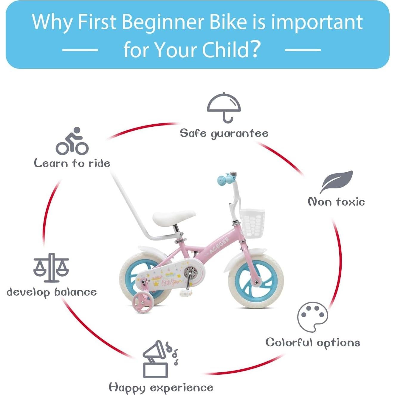 Bicicleta de Equilibrio ACEGER 12" Rosa Brisa para Niños 2-5 Años