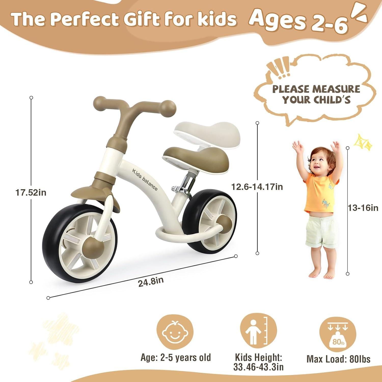 Bicicleta de Equilibrio BALINGE 8" para Niños 2-5 Años Caqui