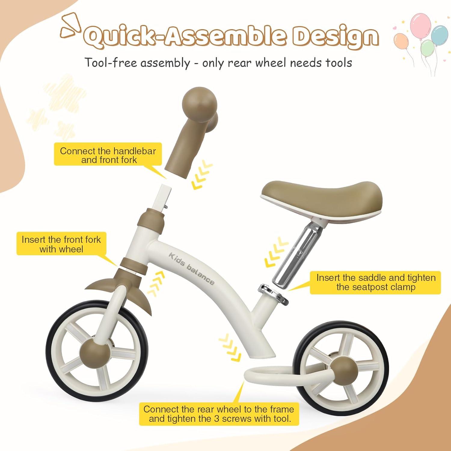 Bicicleta de Equilibrio BALINGE 8" para Niños 2-5 Años Caqui