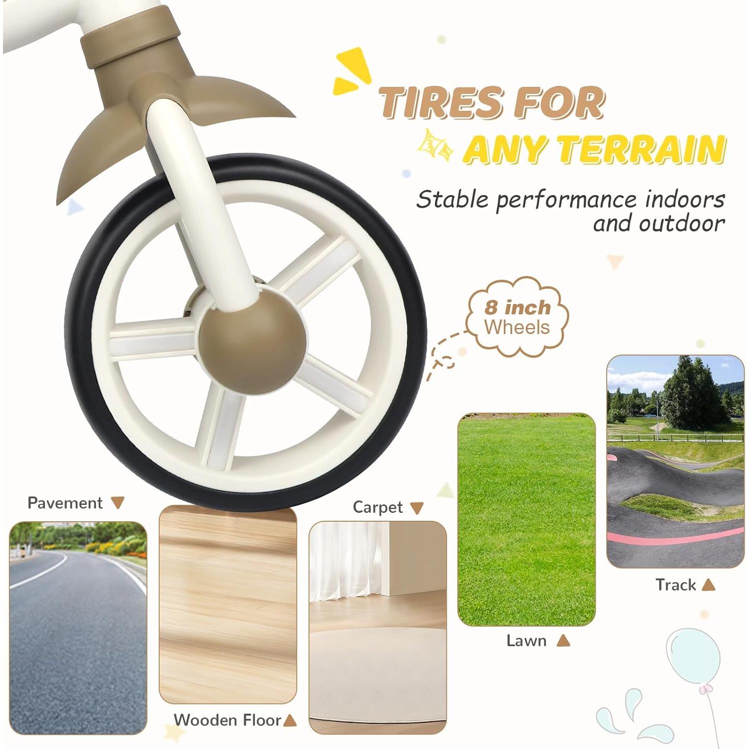 Bicicleta de Equilibrio BALINGE 8" para Niños 2-5 Años Caqui