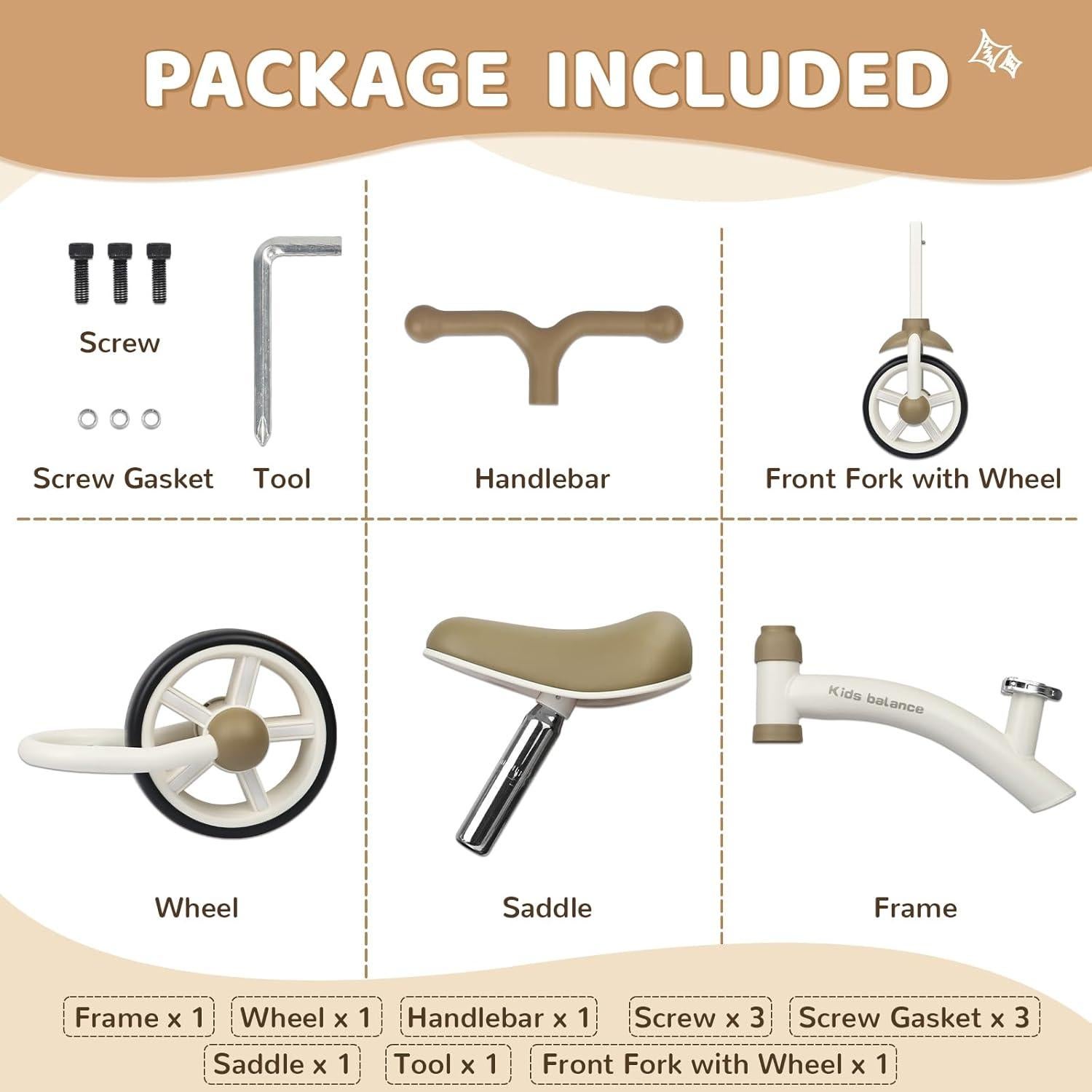 Bicicleta de Equilibrio BALINGE 8" para Niños 2-5 Años Caqui