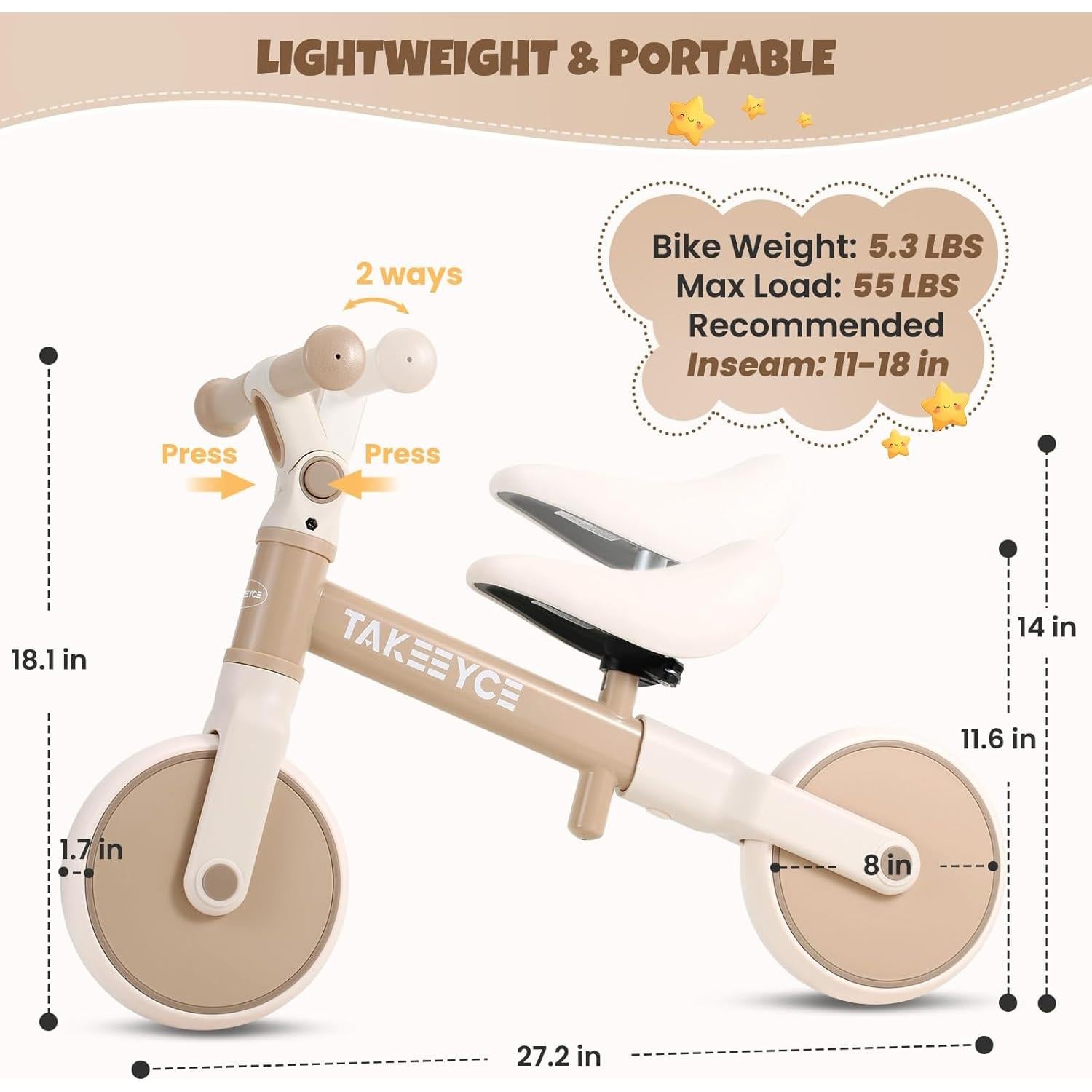 Bicicleta de Equilibrio Takeeyce para Niños 18 Meses a 5 Años
