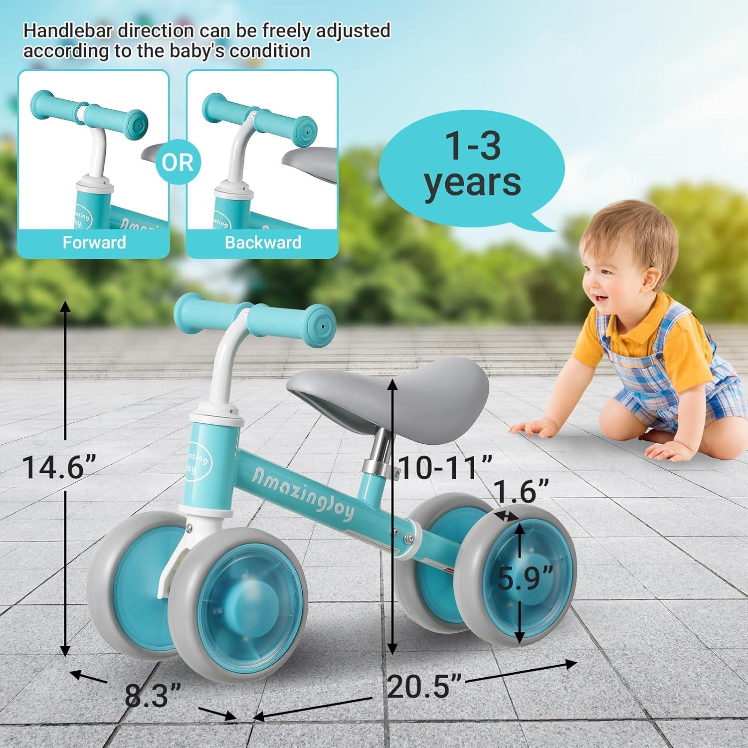 Bicicleta de Equilibrio AmazingJoy Azul 1-3 Años 4 Ruedas Iluminadas