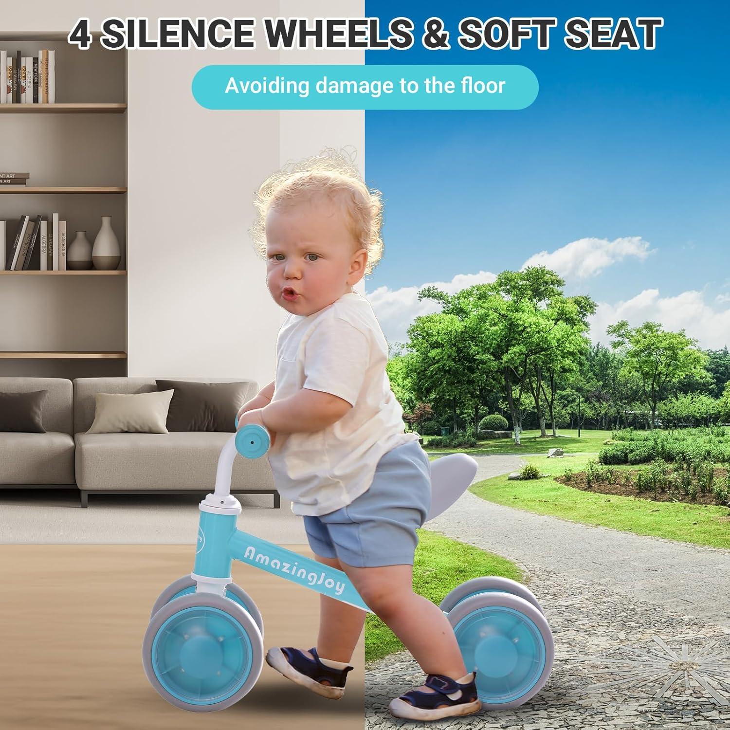 Bicicleta de Equilibrio AmazingJoy Azul 1-3 Años 4 Ruedas Iluminadas