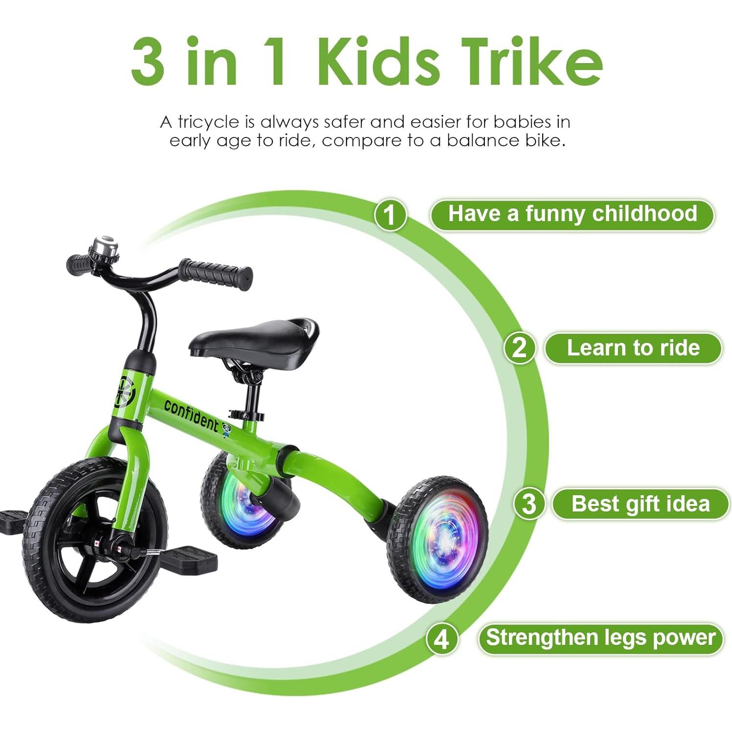 Triciclo 3 en 1 YGJT Verde para Niños 2 a 5 Años Ajustable