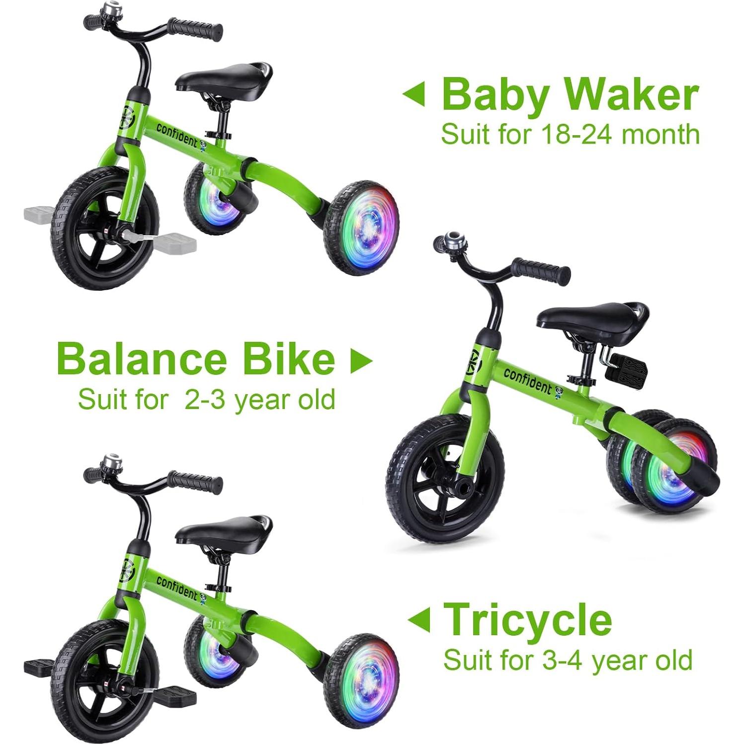Triciclo 3 en 1 YGJT Verde para Niños 2 a 5 Años Ajustable