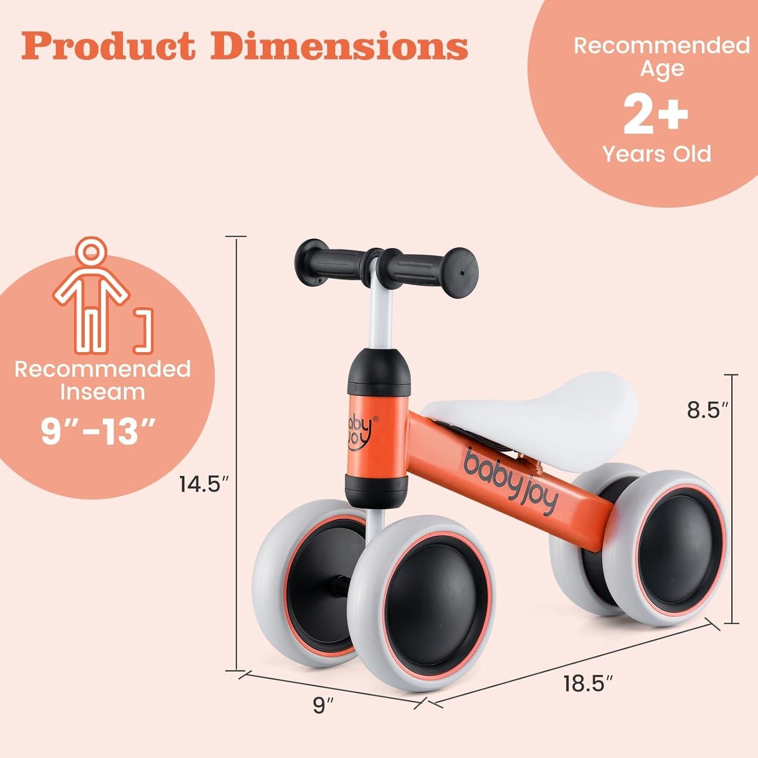 Bicicleta de Equilibrio BABY JOY para Niños 2 Años Naranja