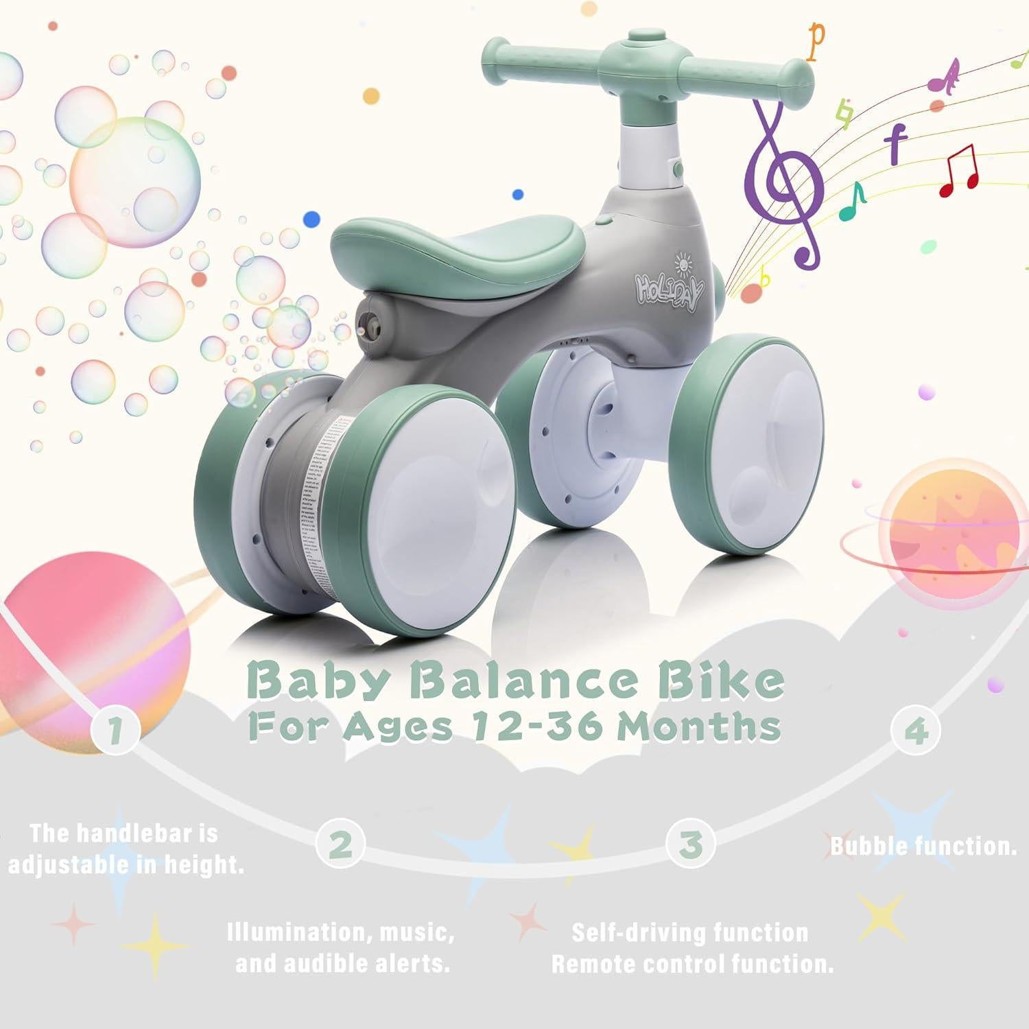 Bicicleta de Equilibrio JoyRydz para Bebés 12-36 Meses Verde y Gris