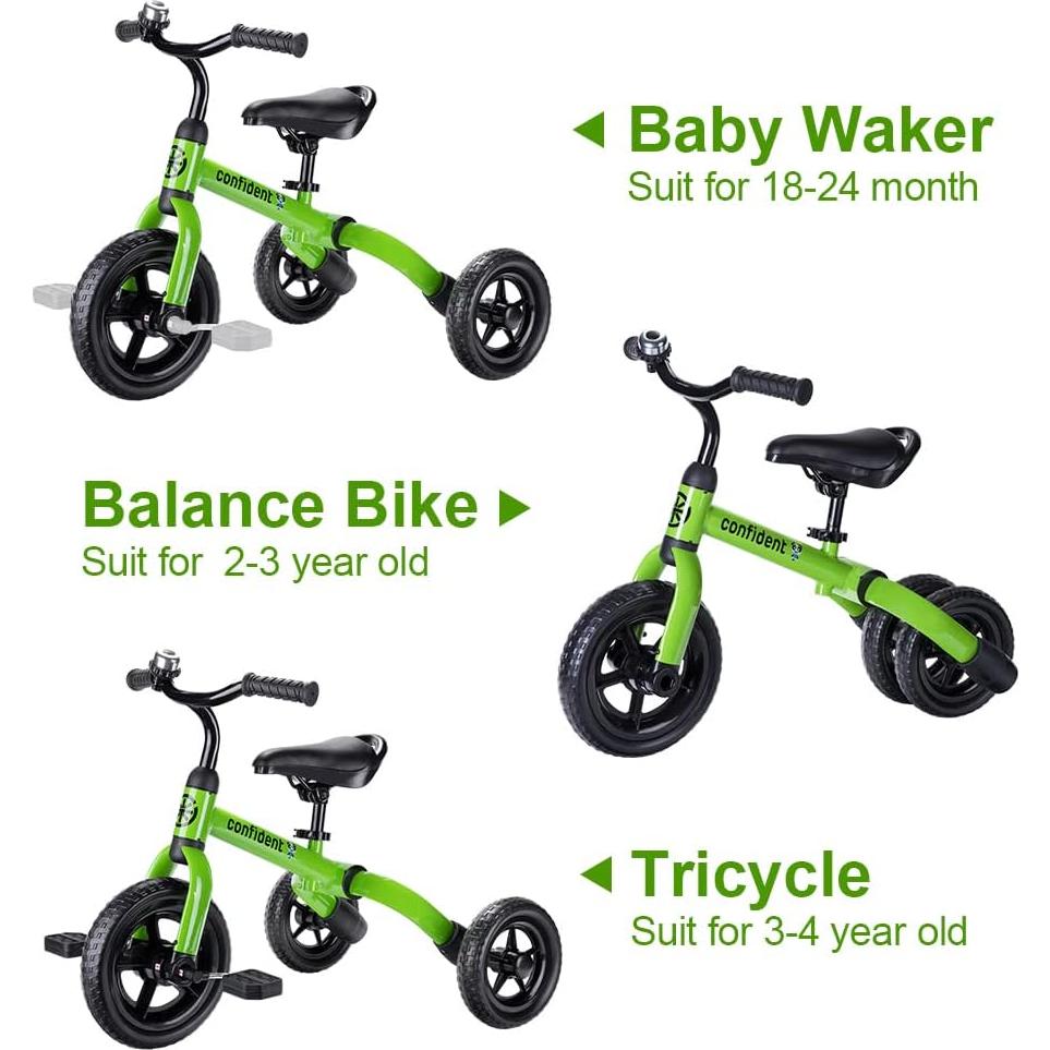 Triciclo 3 en 1 YGJT Verde para Niños 2 a 5 Años Ajustable