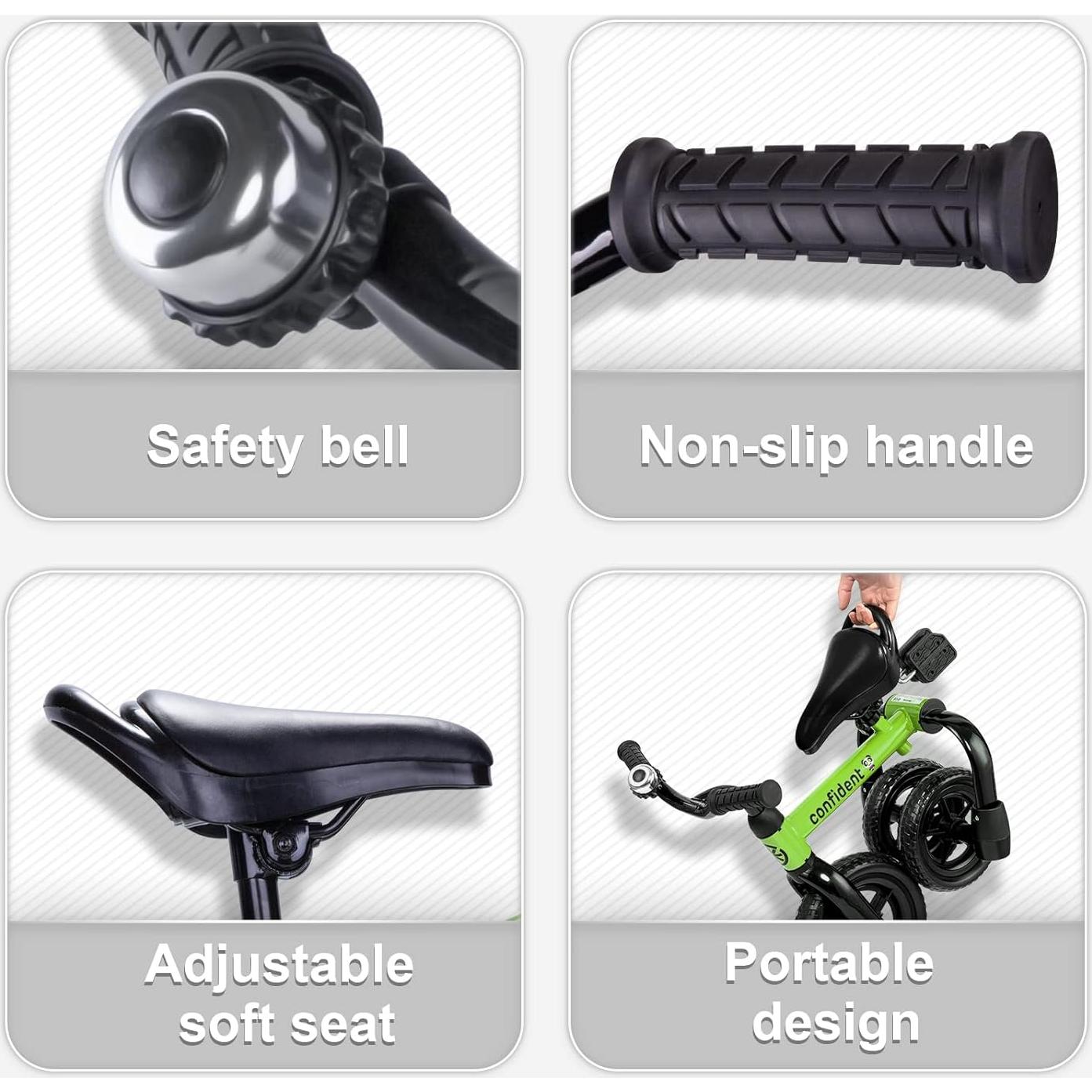 Triciclo 3 en 1 YGJT Verde para Niños 2 a 5 Años Ajustable