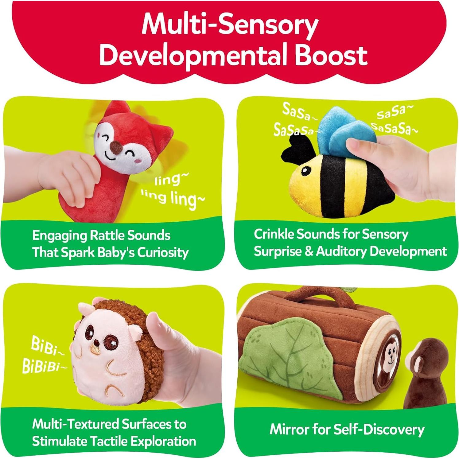 Juguete Sensorial para Bebés Cutezone - Tronco con Animales 6-12 Meses