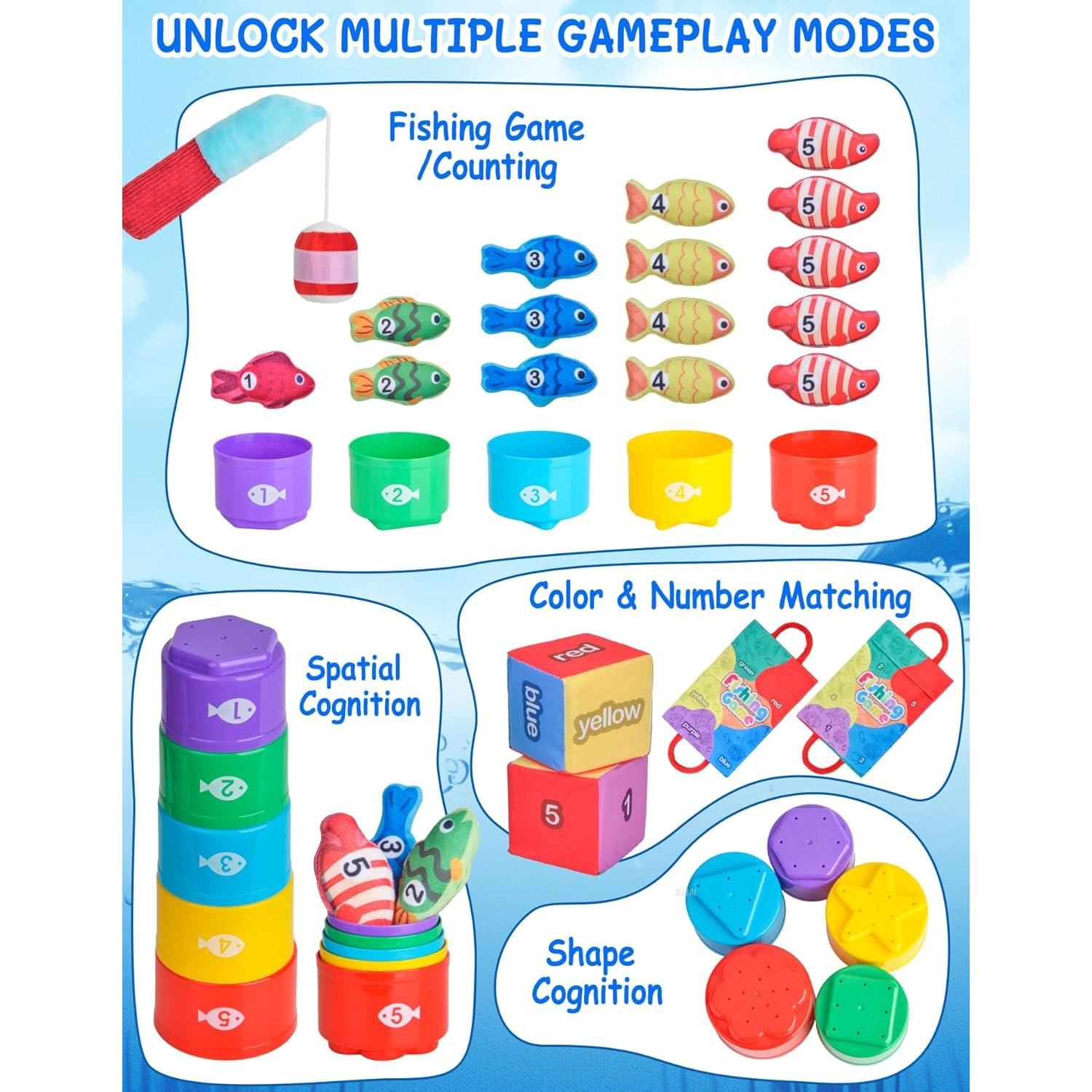 Juguetes Montessori Mikiwon - Juego de Pesca y Tazas Apilables 24 Pcs