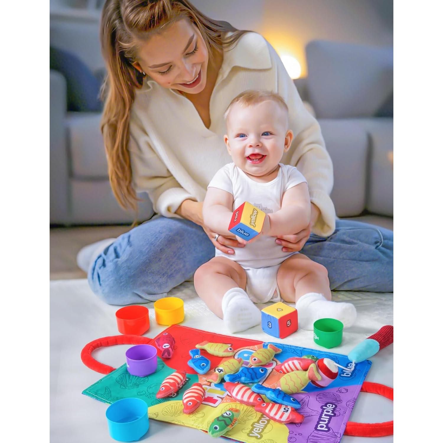 Juguetes Montessori Mikiwon - Juego de Pesca y Tazas Apilables 24 Pcs