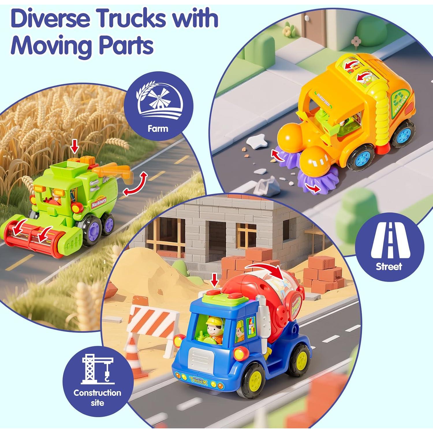 Juguetes HOLA Camiones a Fricción 3 PCS para Niños 1-3 Años