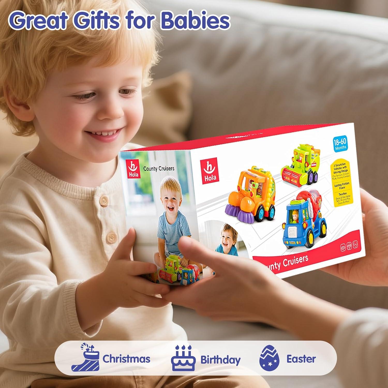 Juguetes HOLA Camiones a Fricción 3 PCS para Niños 1-3 Años