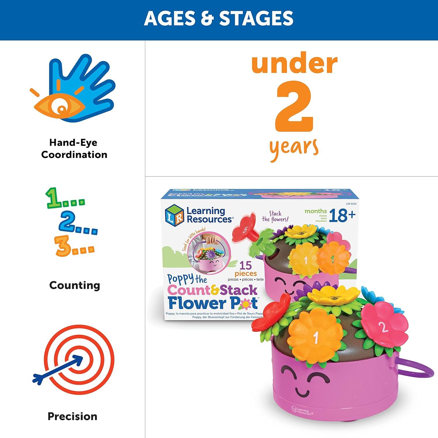 Learning Resources Poppy Maceta de Flores - 15 Piezas, Juguete Educativo para Niños 18+ Meses