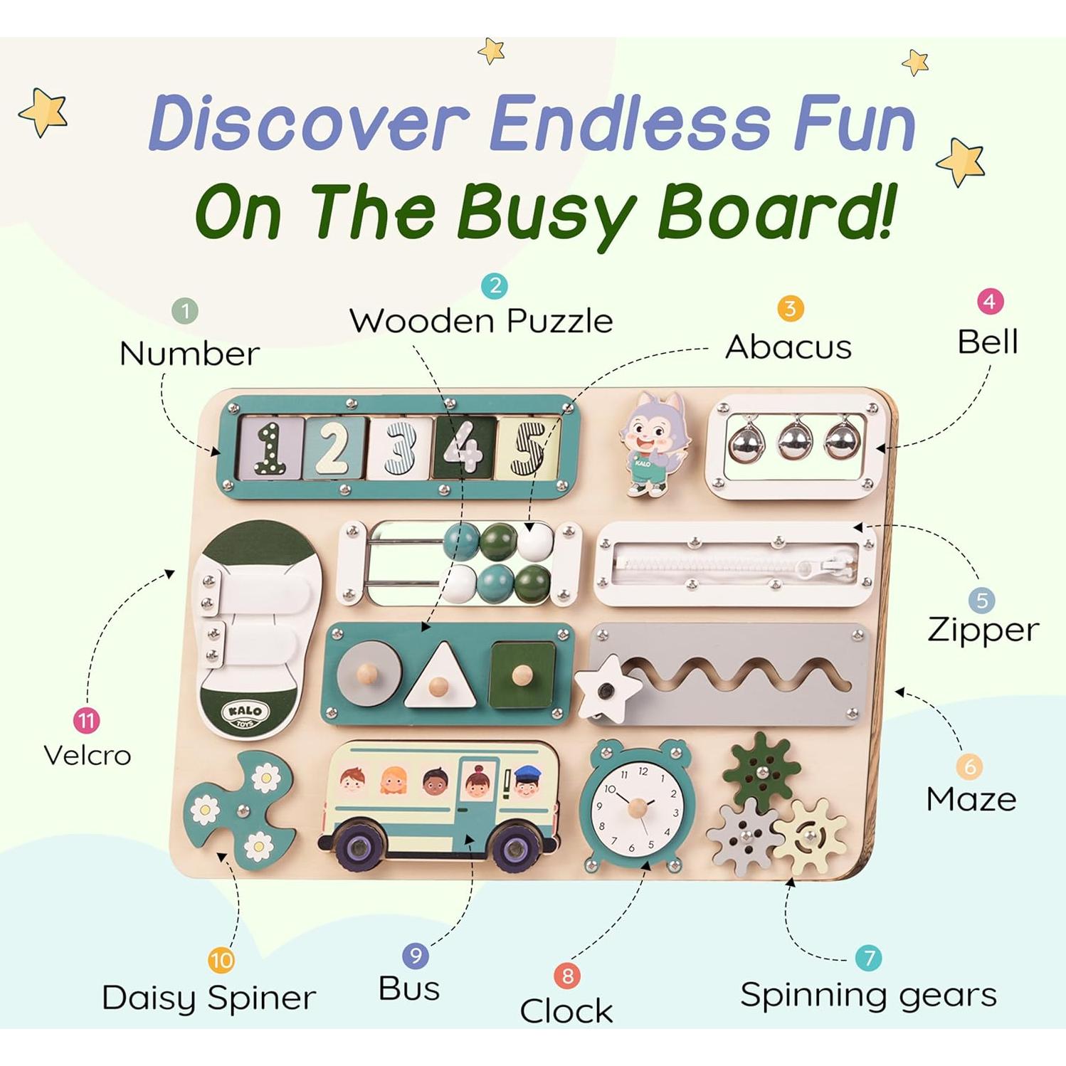 Tablero Ocupado Montessori KALOTOYS Verde - Juguete Sensorial 1-3 Años