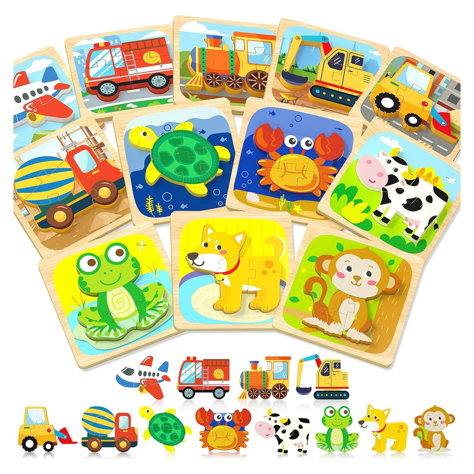 Rompecabezas de Madera Benresive 12 PCS Montessori 1-3 Años