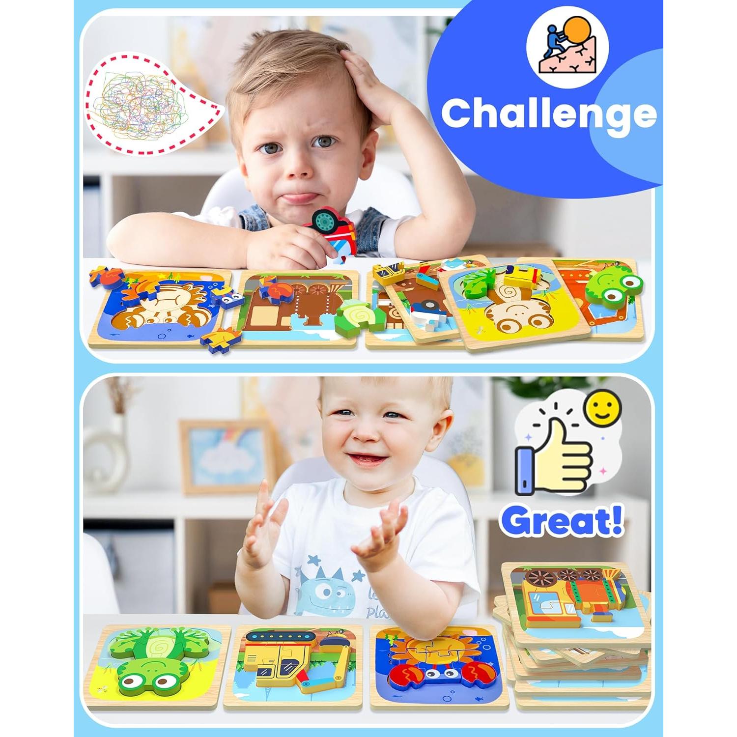 Rompecabezas de Madera Benresive 12 PCS Montessori 1-3 Años