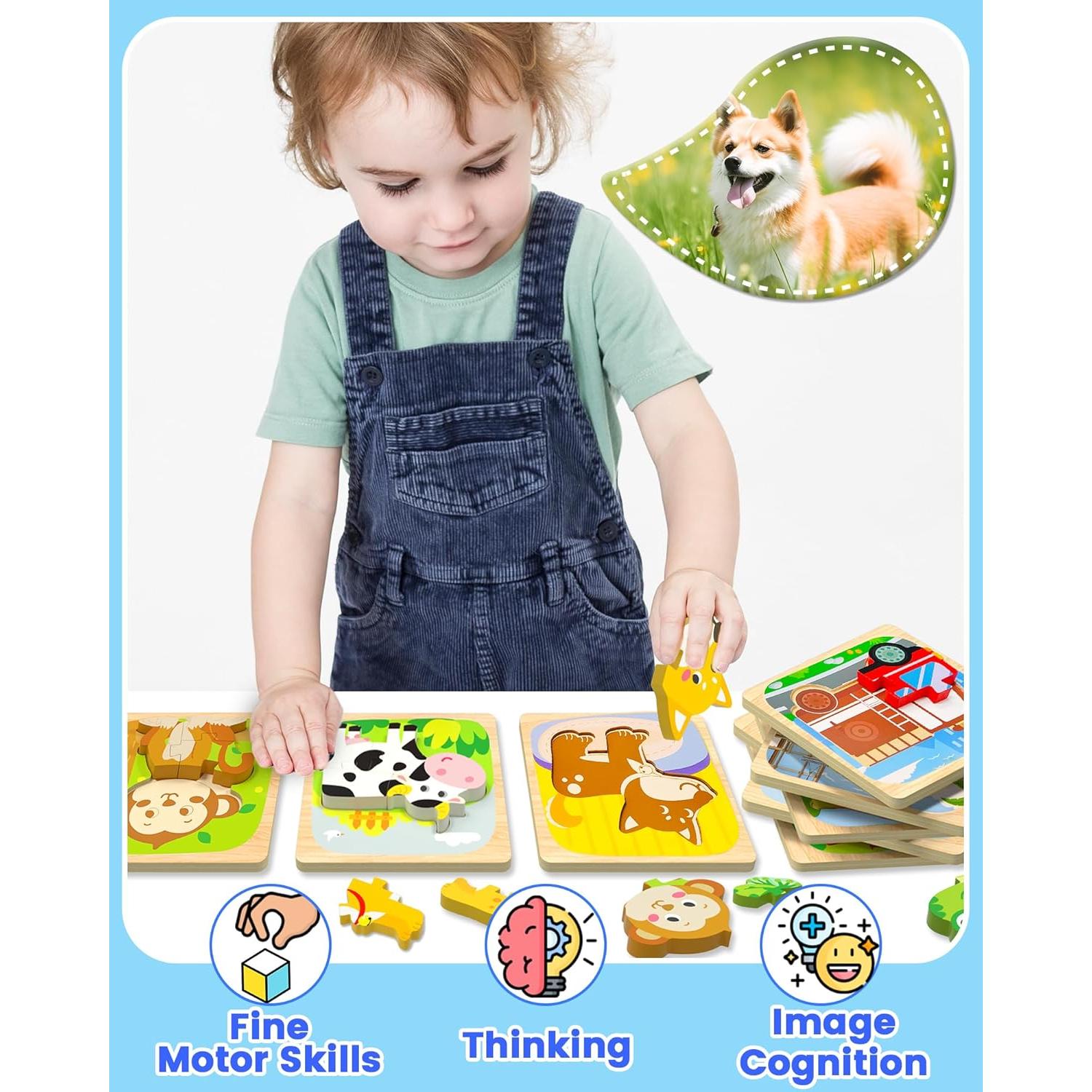 Rompecabezas de Madera Benresive 12 PCS Montessori 1-3 Años