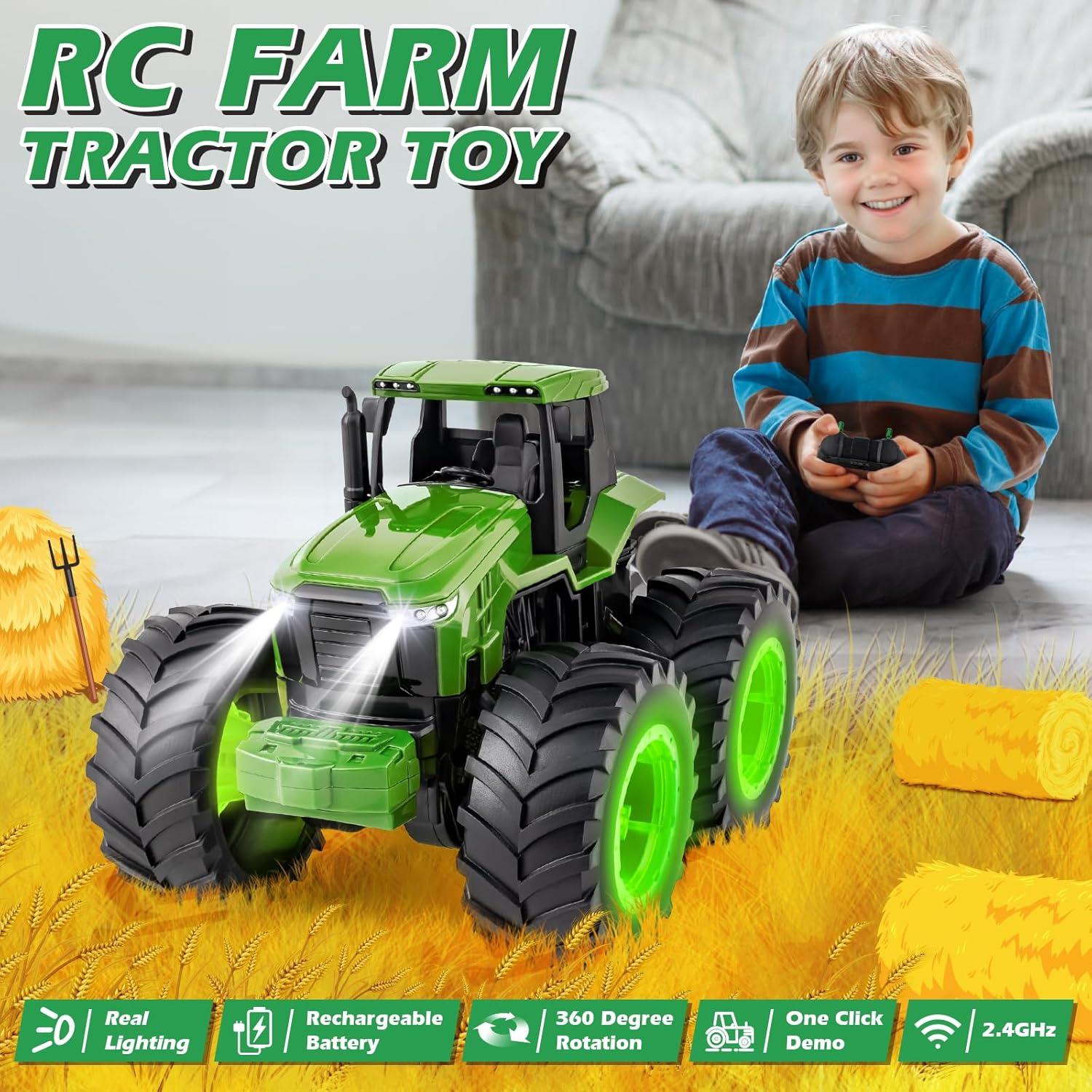 Tractor a Control Remoto IJIGU 2.4GHz con Luces - Juguete para Niños 3-7 Años