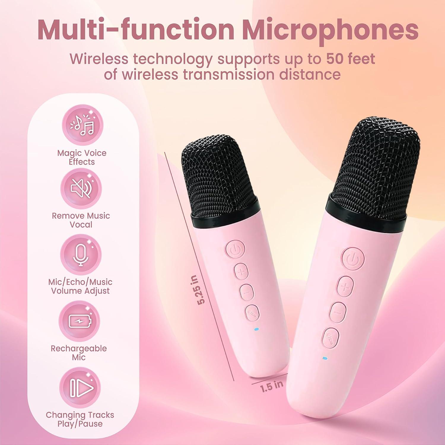 Mini Máquina de Karaoke Two3Sevens Rosa 25 Canciones 2 Micrófonos