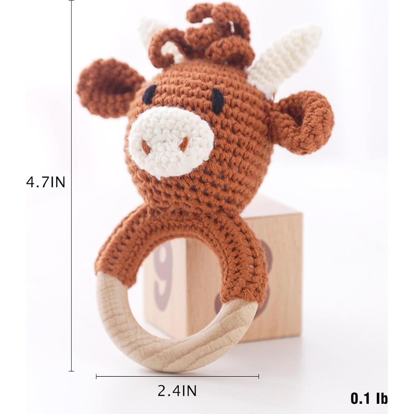 Sonajero de Madera Chriswell Vaca para Bebés - Juguete Seguro