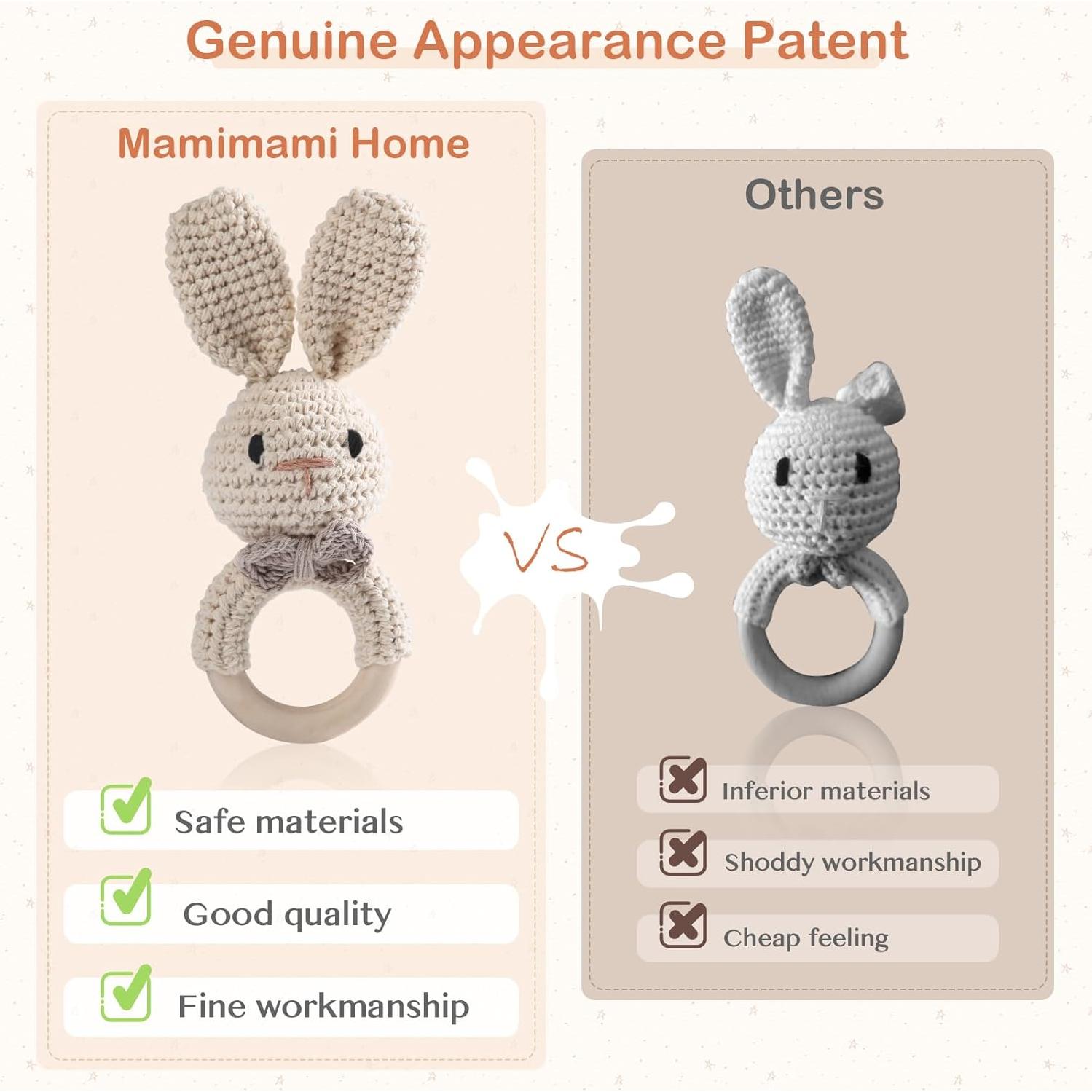 Sonajero de Madera Conejo de Crochet Bopoobo para Bebés