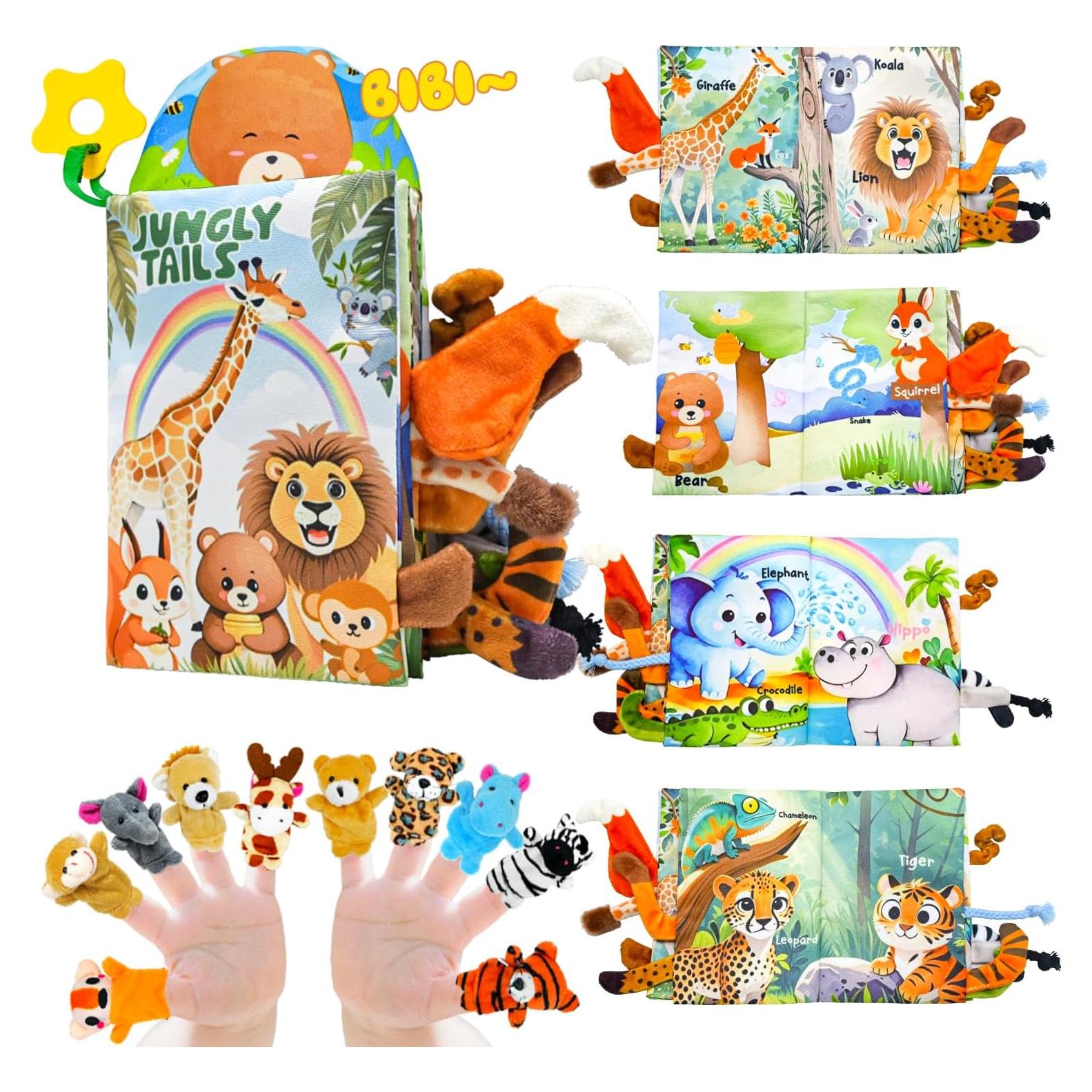 Libro de Tela Crinkle Kimicare Jungle Tails para Bebés 0-12 Meses
