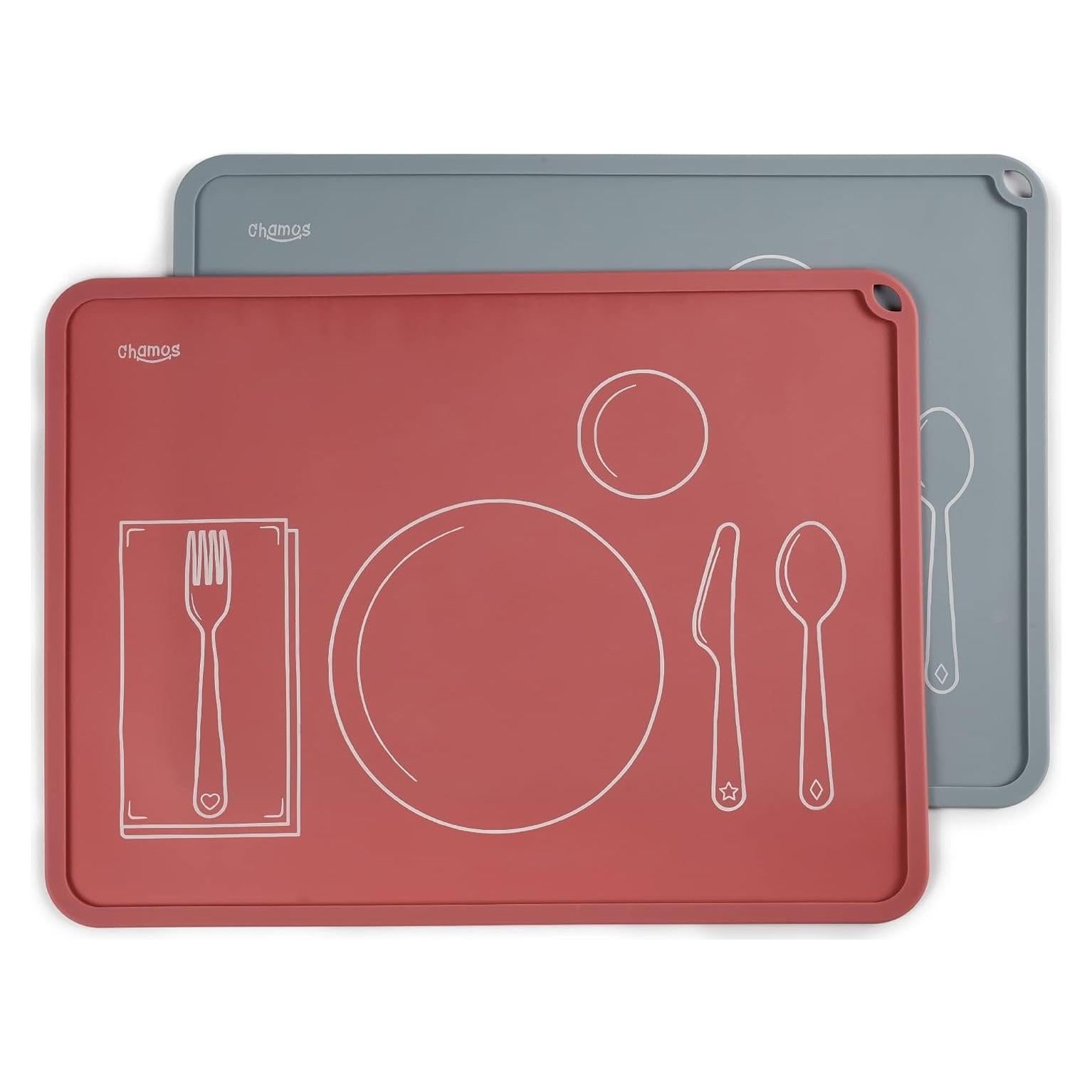 Mantelito Montessori Chamos para Niños - Set de 2 Silicona Rosa y Gris