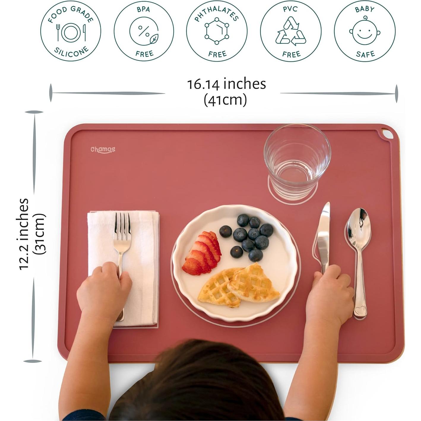 Mantelito Montessori Chamos para Niños - Set de 2 Silicona Rosa y Gris