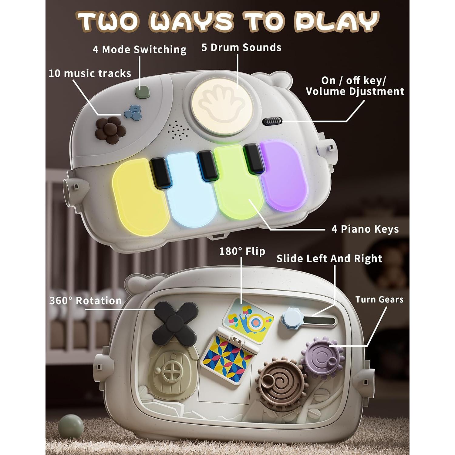 Alfombra de Juego para Bebés con Piano y 5 Juguetes Sensores