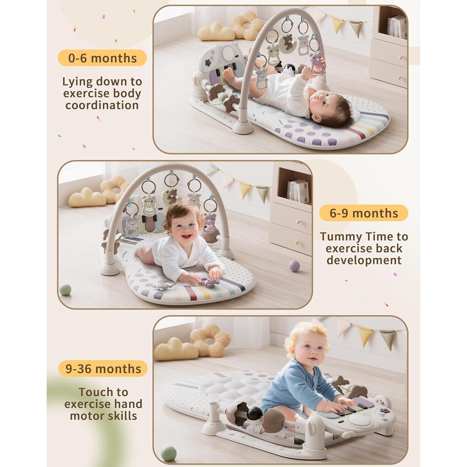 Alfombra de Juego para Bebés con Piano y 5 Juguetes Sensores