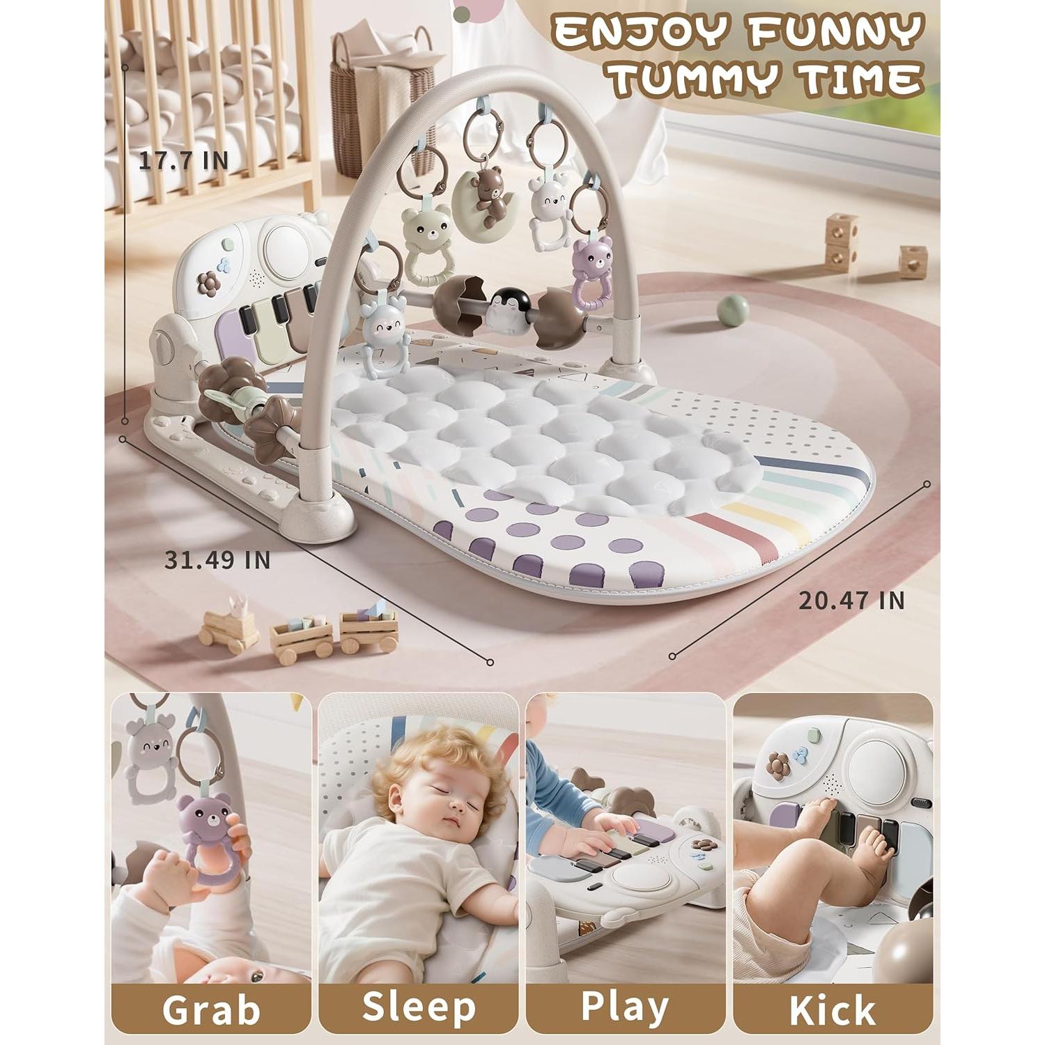Alfombra de Juego para Bebés con Piano y 5 Juguetes Sensores