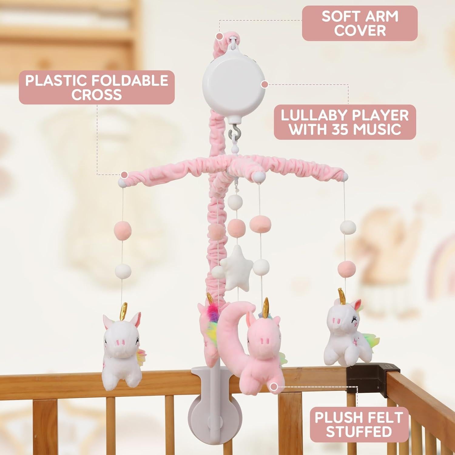 Móvil de Cuna Musical Unicornio HanMiaMia 63.5 cm 35 Canciones