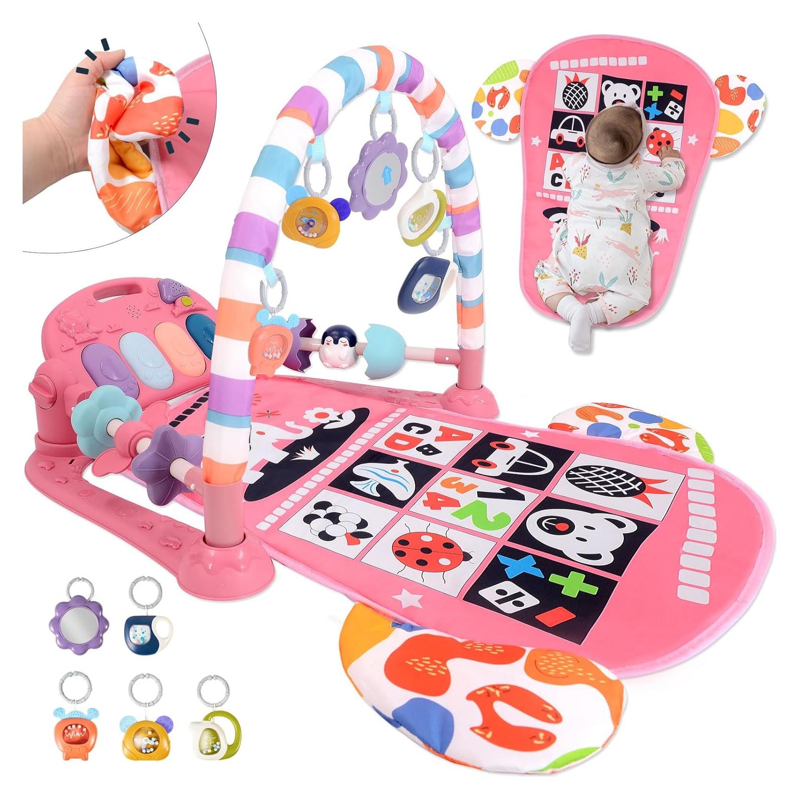 Gimnasio de Juego para Bebés TAMOIE Rosa con Piano y Alfombra