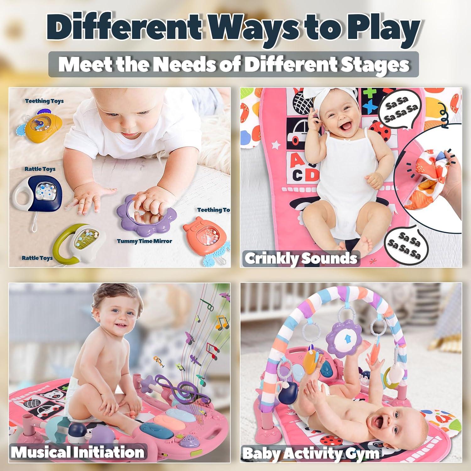 Gimnasio de Juego para Bebés TAMOIE Rosa con Piano y Alfombra