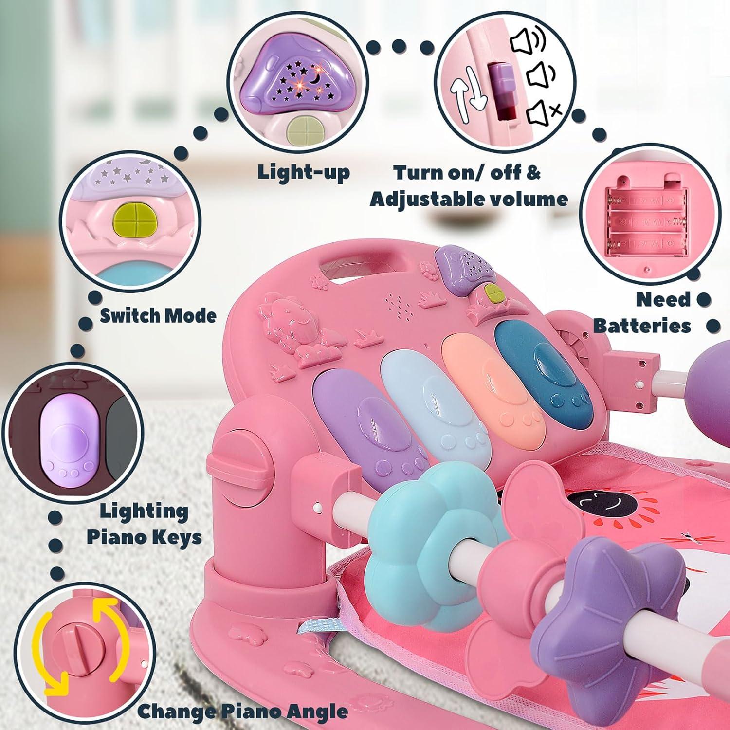 Gimnasio de Juego para Bebés TAMOIE Rosa con Piano y Alfombra