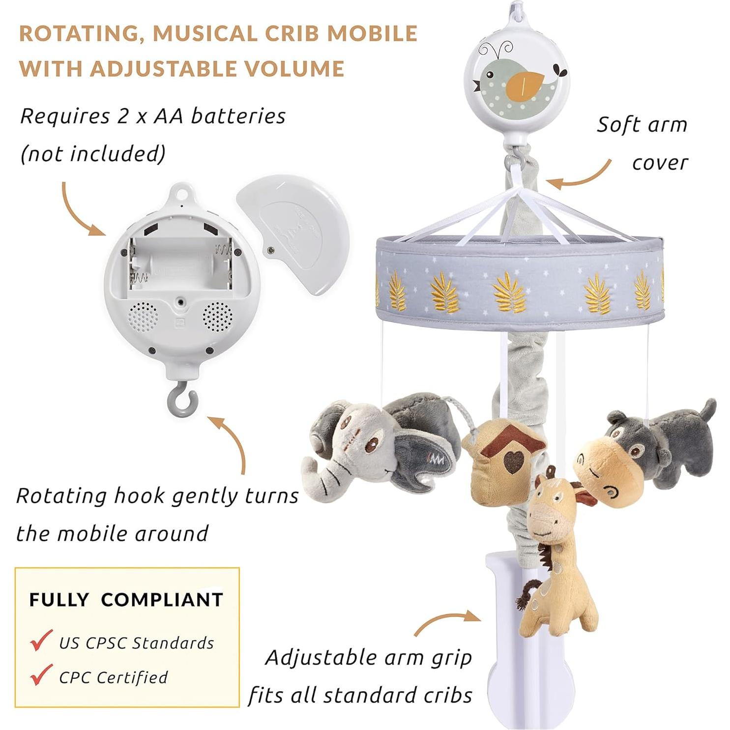 Móvil Musical para Cuna Oberlux - Animales Safari 27 cm