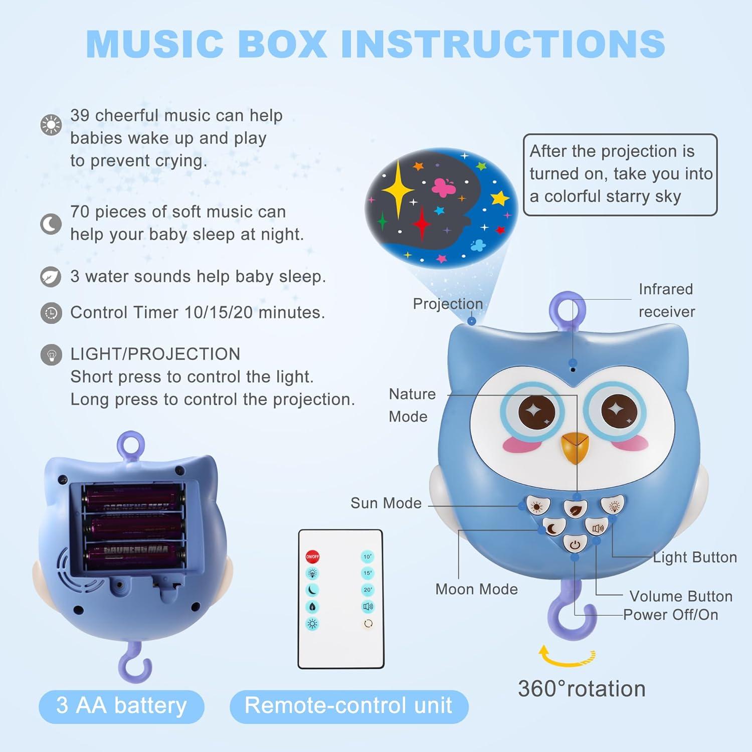 Móvil Musical para Cuna YUNGCHI con Luces y Control Remoto