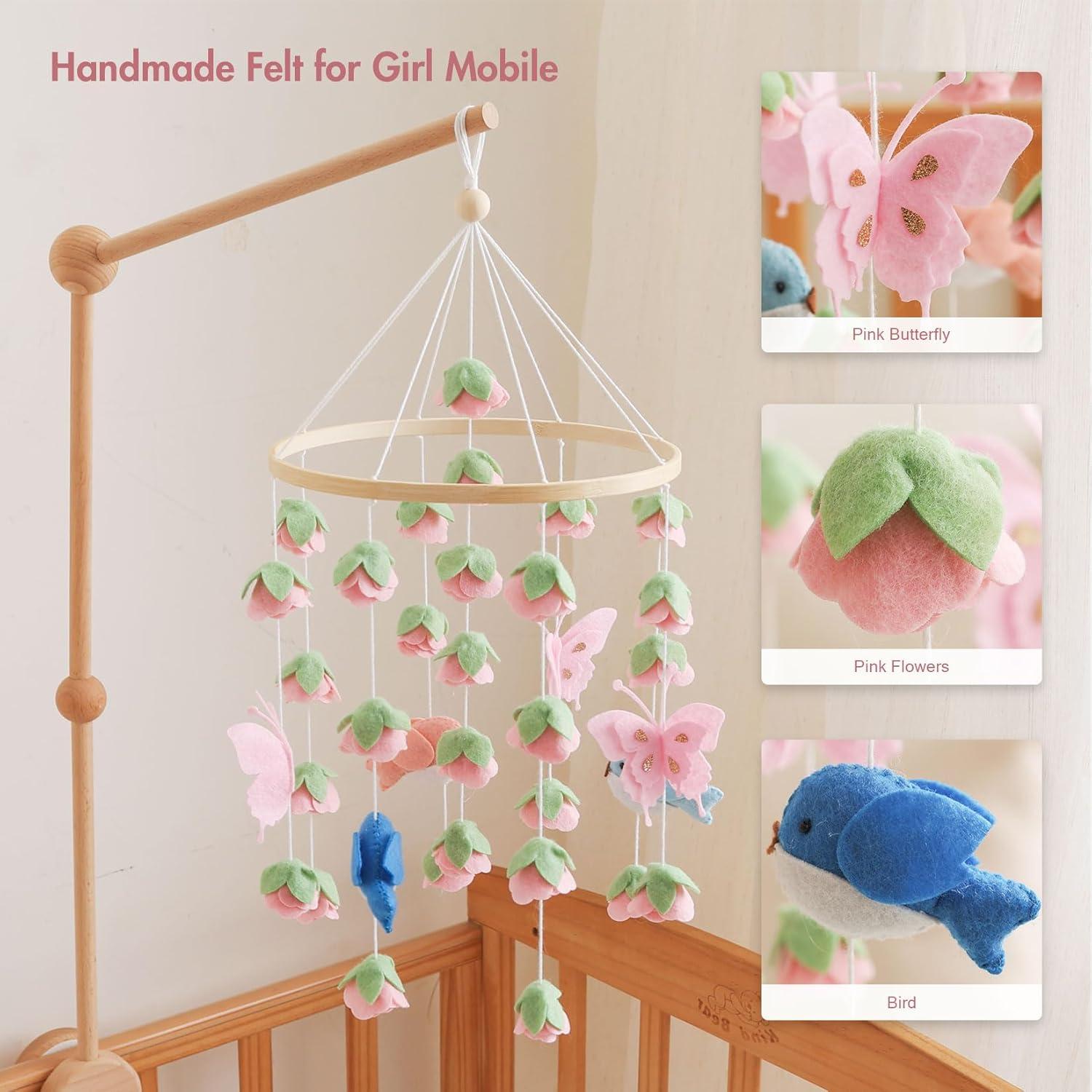 Móvil para Cuna Numhaw de Fieltro Rosa Musical 28.4x23.1cm