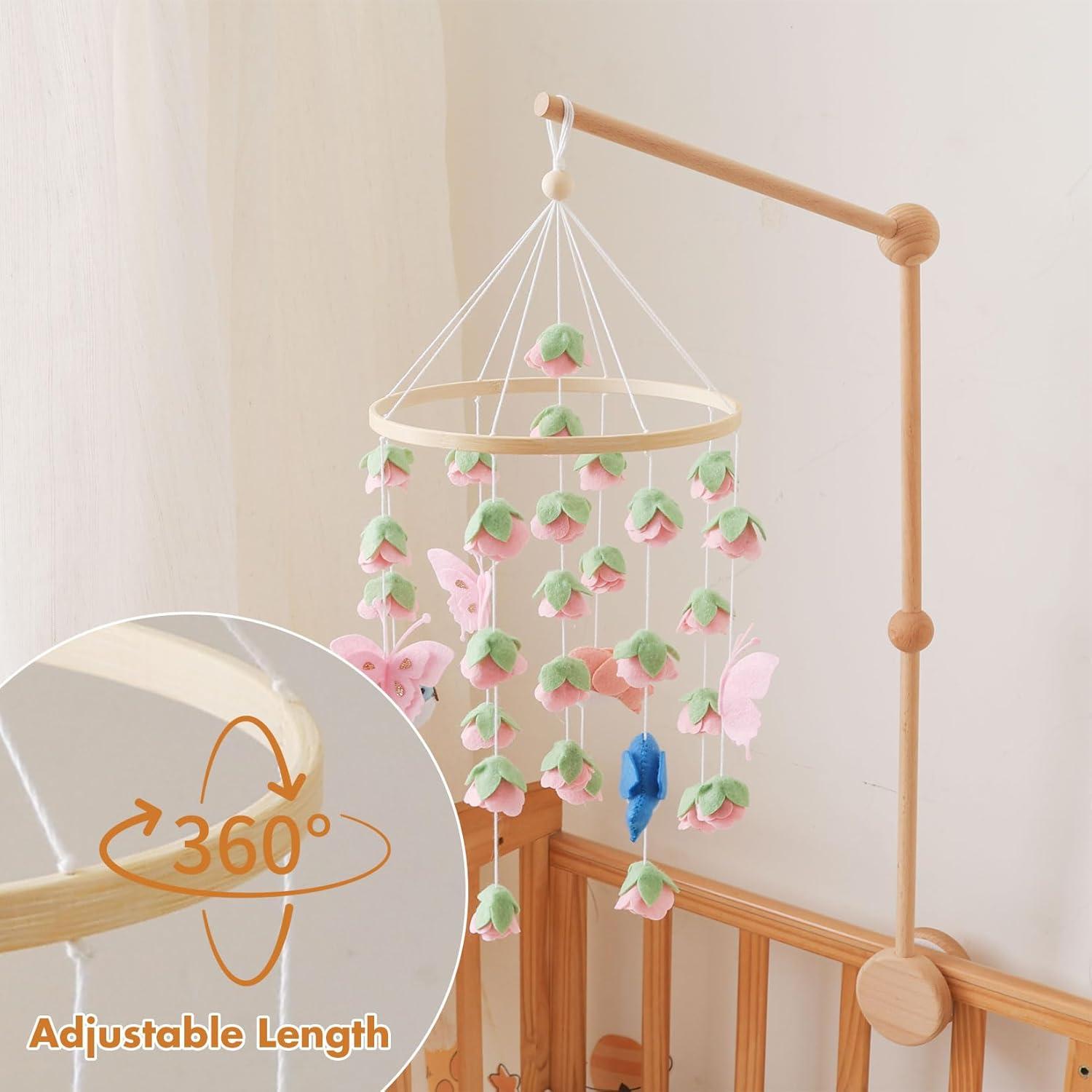 Móvil para Cuna Numhaw de Fieltro Rosa Musical 28.4x23.1cm